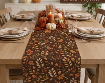 Fall Botanical Table Runner for Thanksgiving Tablescapes, Harvest Celebrations and Autumn Family Gathering Dining Decor