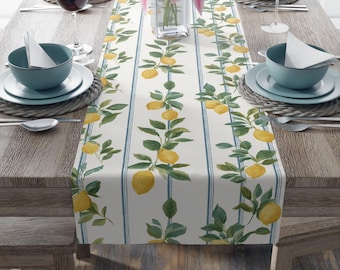 Camino de mesa Lemon Stripe, decoración de cocina Lemon, camino de mesa cítrico, decoración de mesa primavera-verano, decoración de cocina costera, camino de mesa para comedor exterior