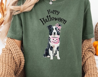 Halloween Border Collie Comfort Colors T-Shirt: Spooky Dog Mom Tee