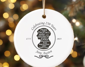 Jane Austen 250th Anniversary Ornament | Literary Christmas Ornament | Regency Author Gift | Book Lover Keepsake | Book Titles