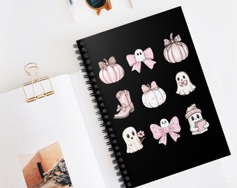 Halloween Coquette Spiral Notebook, Spooky Pink Journal