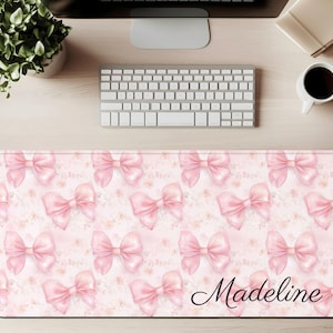 Decorative Desk Mat, Pink Computer Pad, Pink Bows Computer Pad, Coquette Aesthetic Decor, Floral Mousepad, Blush Desk Accessory,Gift for Her