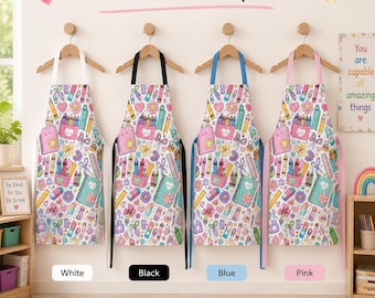 Preschool Teacher Craft Apron, Teacher Apron with Strap Colors