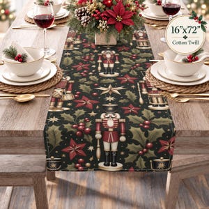 Gold Nutcracker Christmas Table Runner | Toy Soldier Holiday Decor