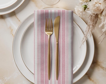 Blush Pink Striped Cotton Twill Napkin | Modern Table Linen