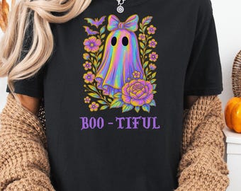 Iridescent Ghost Graphic Tee: Comfort Colors Halloween Shirt