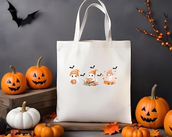 Ghost Halloween Canvas Tote Bag, Trick or Treat