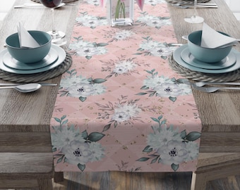 Pink Floral Table Runner: Romantic Cottage Polyester Decor