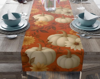 Pumpkin Floral Table Runner | Autumn Harvest Thanksgiving Decor