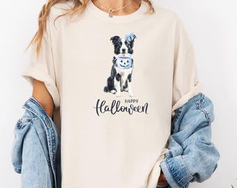 Halloween Border Collie Comfort Colors T-Shirt: Spooky Dog Lover Tee