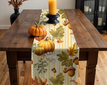 Autumn Table Runner: Farmhouse Pumpkin & Leaf Thanksgiving Decor