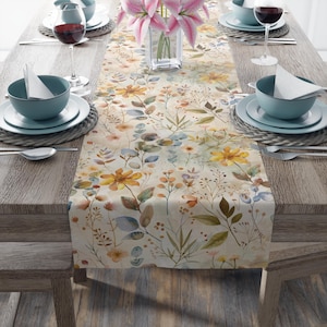 Wildflower Botanical Table Runner | Spring Summer Floral Decor, Wedding, Bridal Shower, Baby Shower