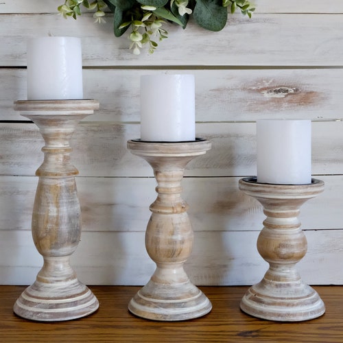Candle Pillar Holder Set of 3 Farmhouse Candle Holders Etsy