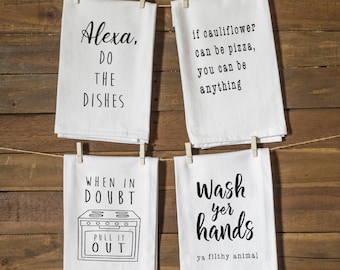 Funny Kitchen Towel 4 Pack, Cute Kitchen Towel, Funny Dish Towel Saying, Funny Housewarming Gift, Funny Hand Towel, Set of 4 18x24 Inch