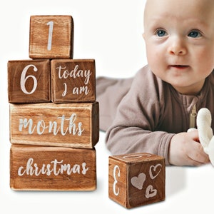 Baby Monthly Milestone Blocks 6 Blocks, the Most Complete Set, Baby Photography Props for Social Media, Rustic Neutral Baby Nursery Decor image 10