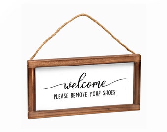 Please Remove Your Shoes Hanging Sign - Rustic Farmhouse Decor For The Home Sign - Hanging Wall Decorations For Living Room - 6x12 Inch