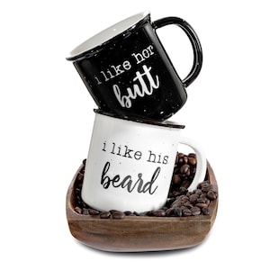 I like His Beard/Butt Mugs Set of 2 Ceramic Coffee Mugs, Couples Coffee Mug Set, Funny Engagement Mugs for Couples, His and Her Coffee Mugs