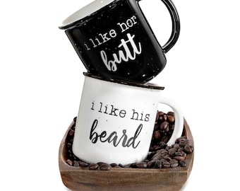 Funny Couples Coffee Mug Set: I Like His Beard/Butt Ceramic Mugs
