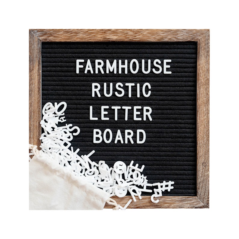 Felt Letter Board Set with Farmhouse Rustic Wood Frame 10x10 Black with Brown Frame image 3