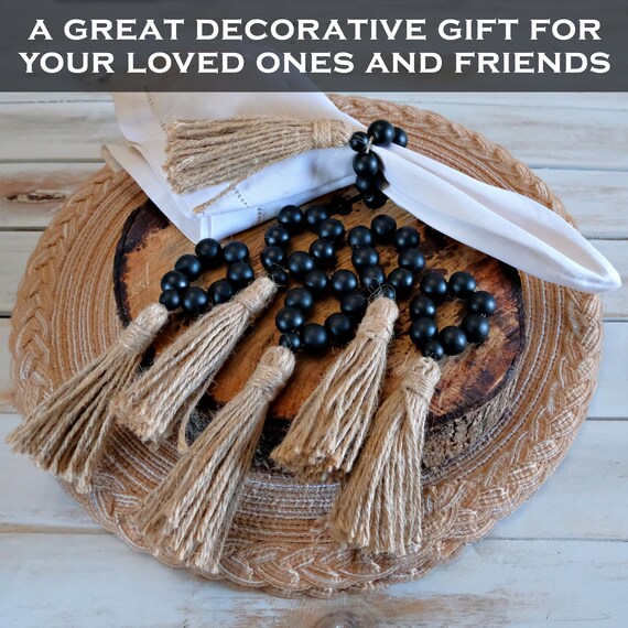 Wood Bead Napkin Rings Set of 6 Stretchable Farmhouse Napkin Ring
