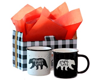 Mama Bear Papa Bear Mug Set: Ceramic Campfire Coffee Mugs