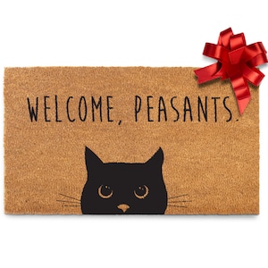 Welcome Peasants Cat Doormat: Funny Black Cat Decor
