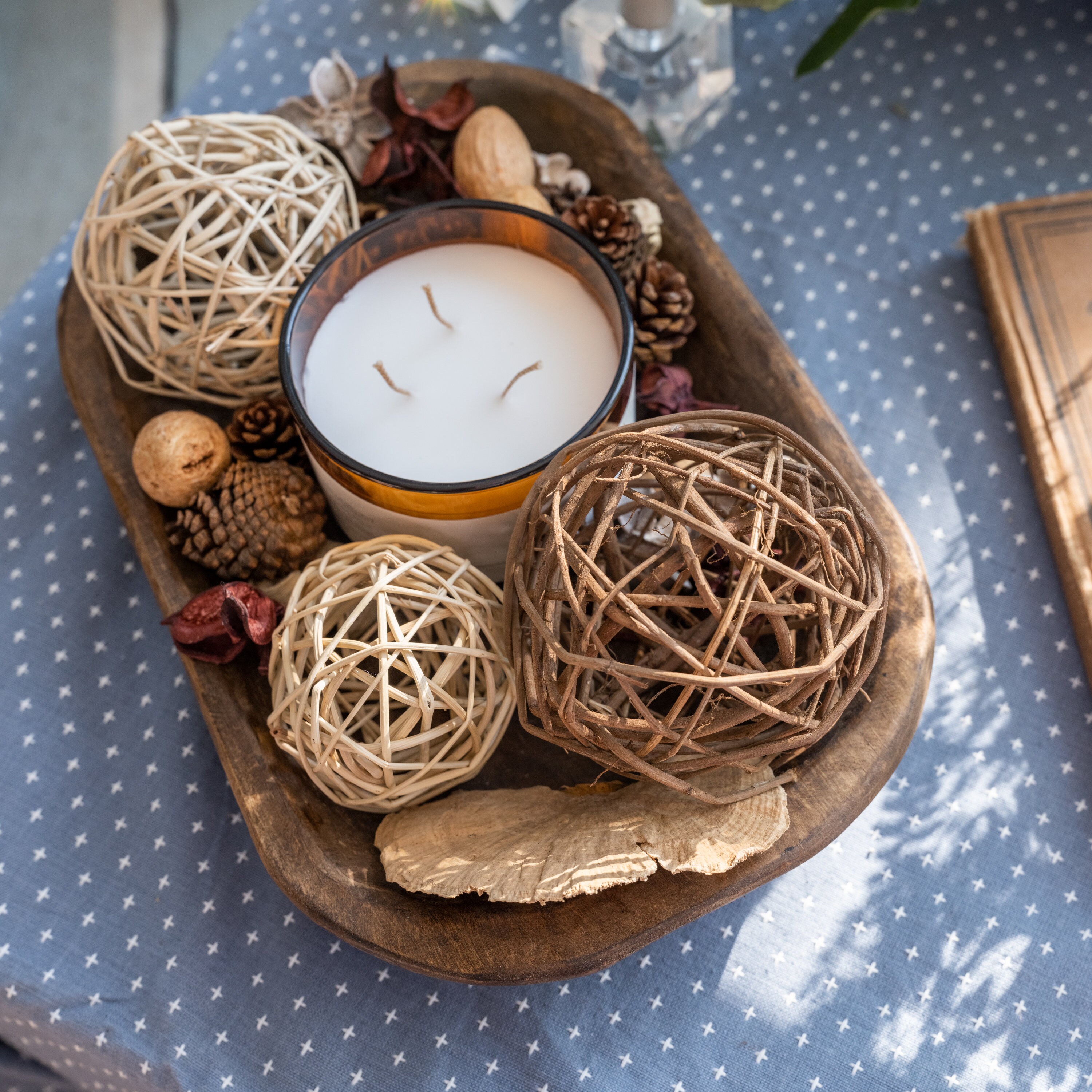 10x14 inches Wooden Dough Bowl Boat Waxed Candle