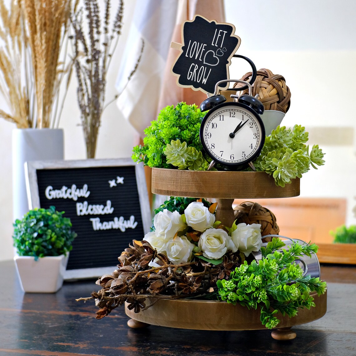 Farmhouse Tiered Tray with Beads Home Decor 2 Tier Tray Etsy