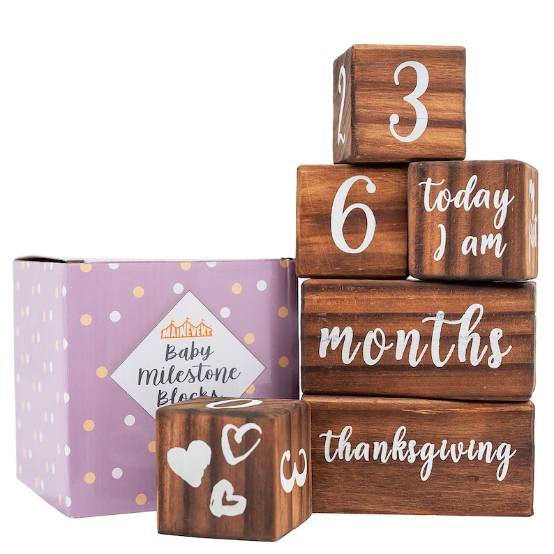 Baby Monthly Milestone Blocks 6 Blocks, the Most Complete Set, Baby Photography Props for Social Media, Rustic Neutral Baby Nursery Decor image 5