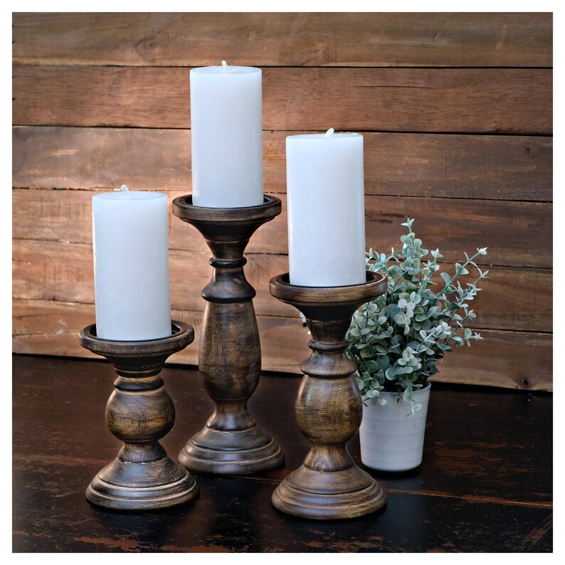 Candle Pillar Holder Set of 3 Farmhouse Candle Holders Etsy