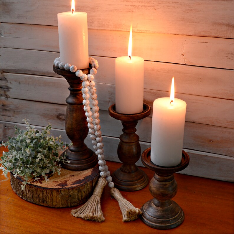Candle Pillar Holder Set of 3 Farmhouse Candle Holders Etsy