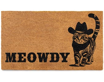MAINEVONT Meowdy Fiir Felpudo de 30 x 17 pulgadas, Felpudos con temática de gatos para amantes de los gatos