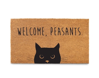 Welcome Peasants Cat Doormat: Funny Black Cat Decor 30"x17" and 50"x15"