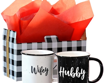 Wifey Hubby Coffee Mugs Set: Speckled Ceramic Couple Cups