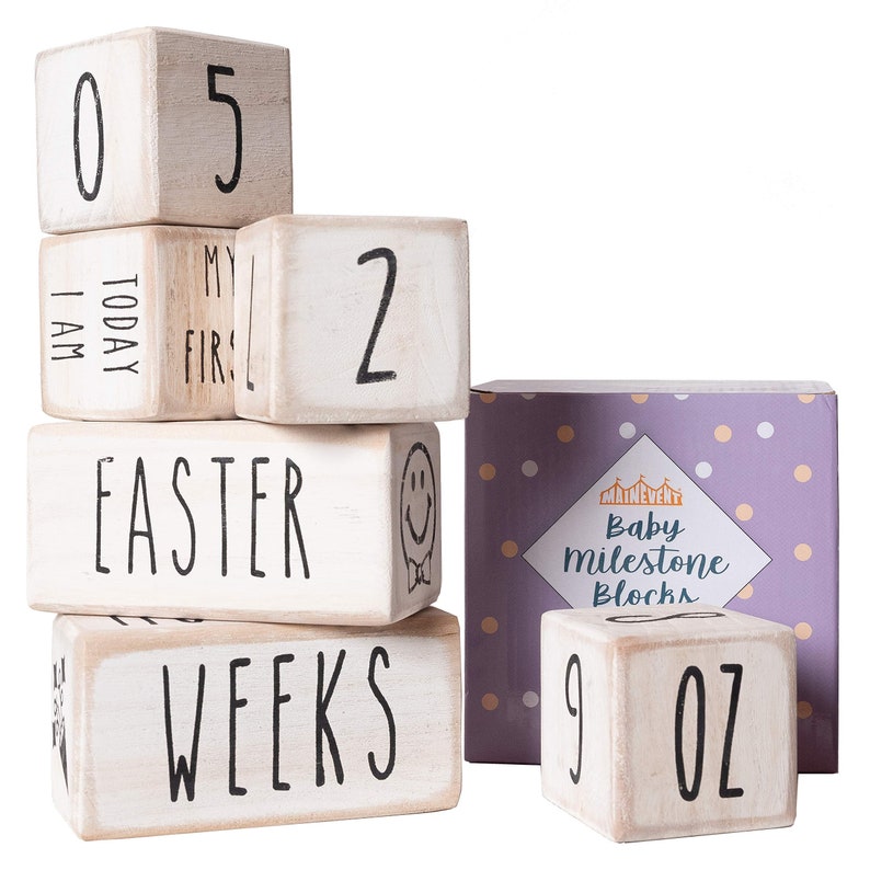 Baby Monthly Milestone Blocks 6 Blocks, the Most Complete Set, Baby Photography Props for Social Media, Rustic Neutral Baby Nursery Decor image 6