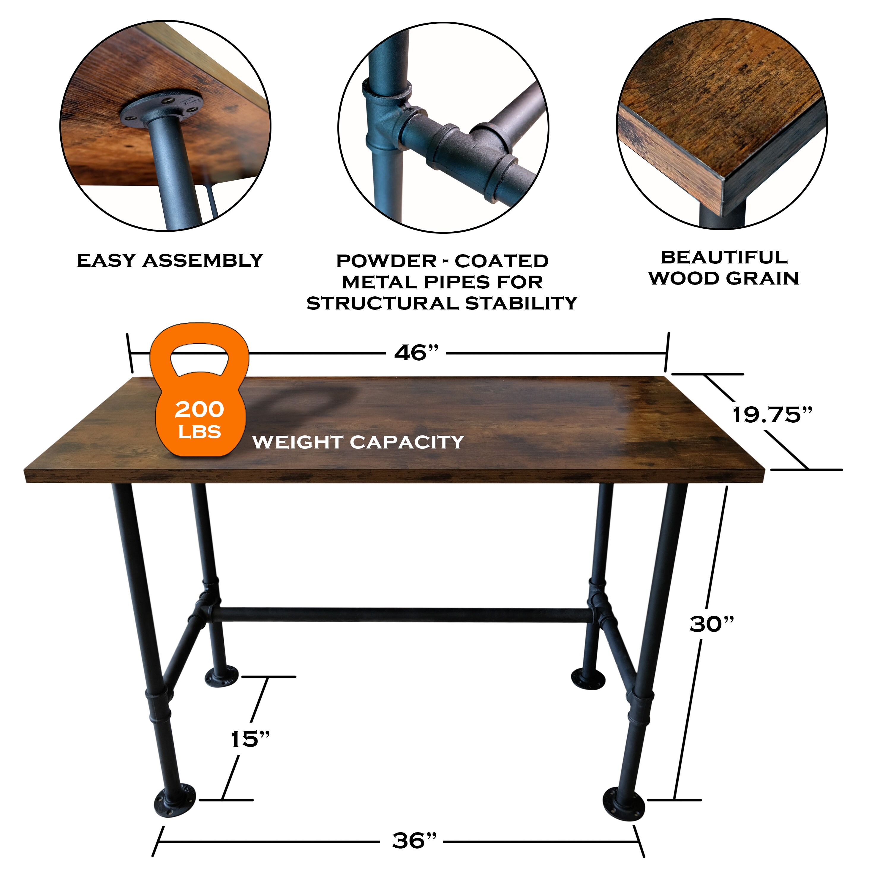 Industrial Pipe Desk for Home Office, Workstation, Small Rustic ...