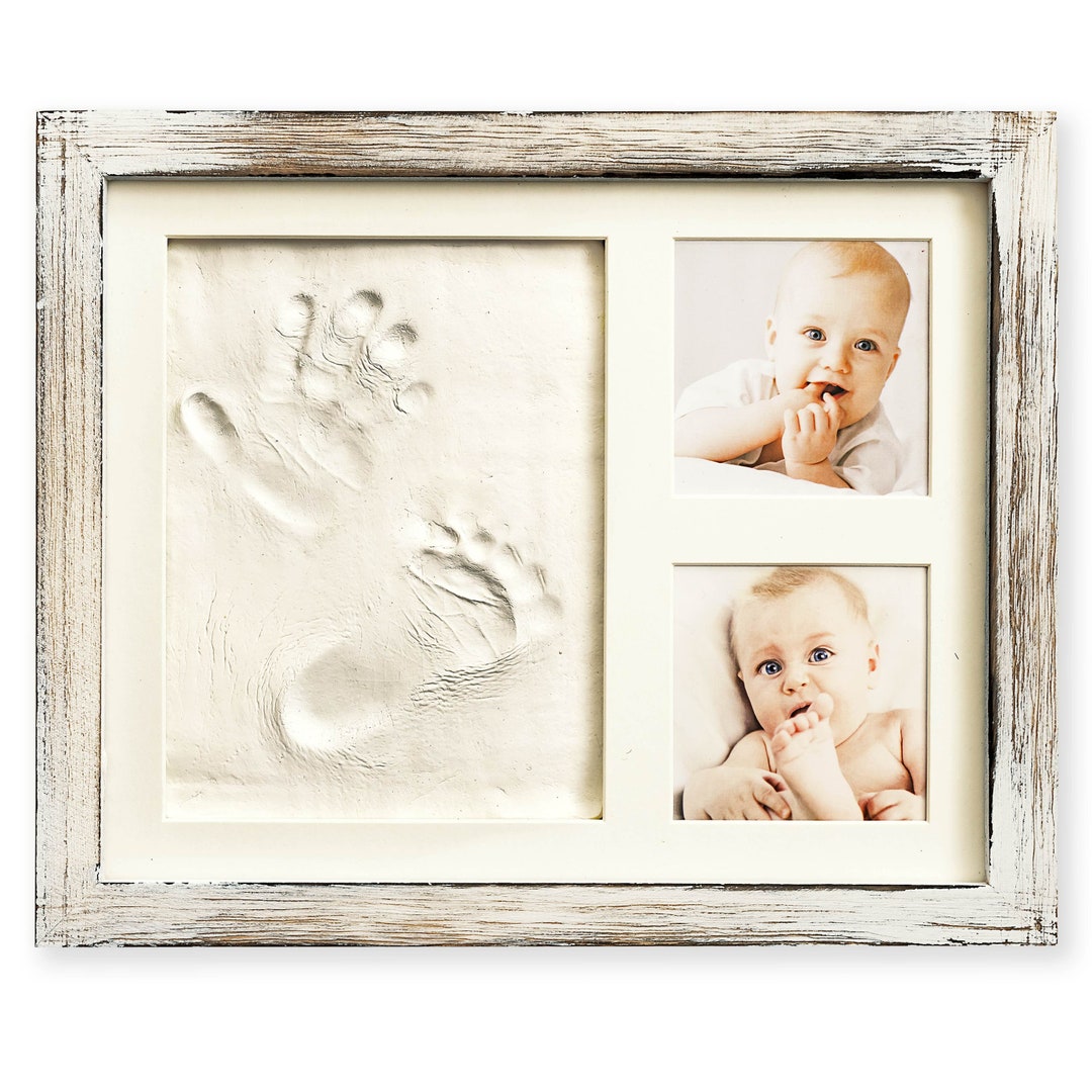 Baby Hand and Footprint Kit in Rustic Farmhouse Frame for