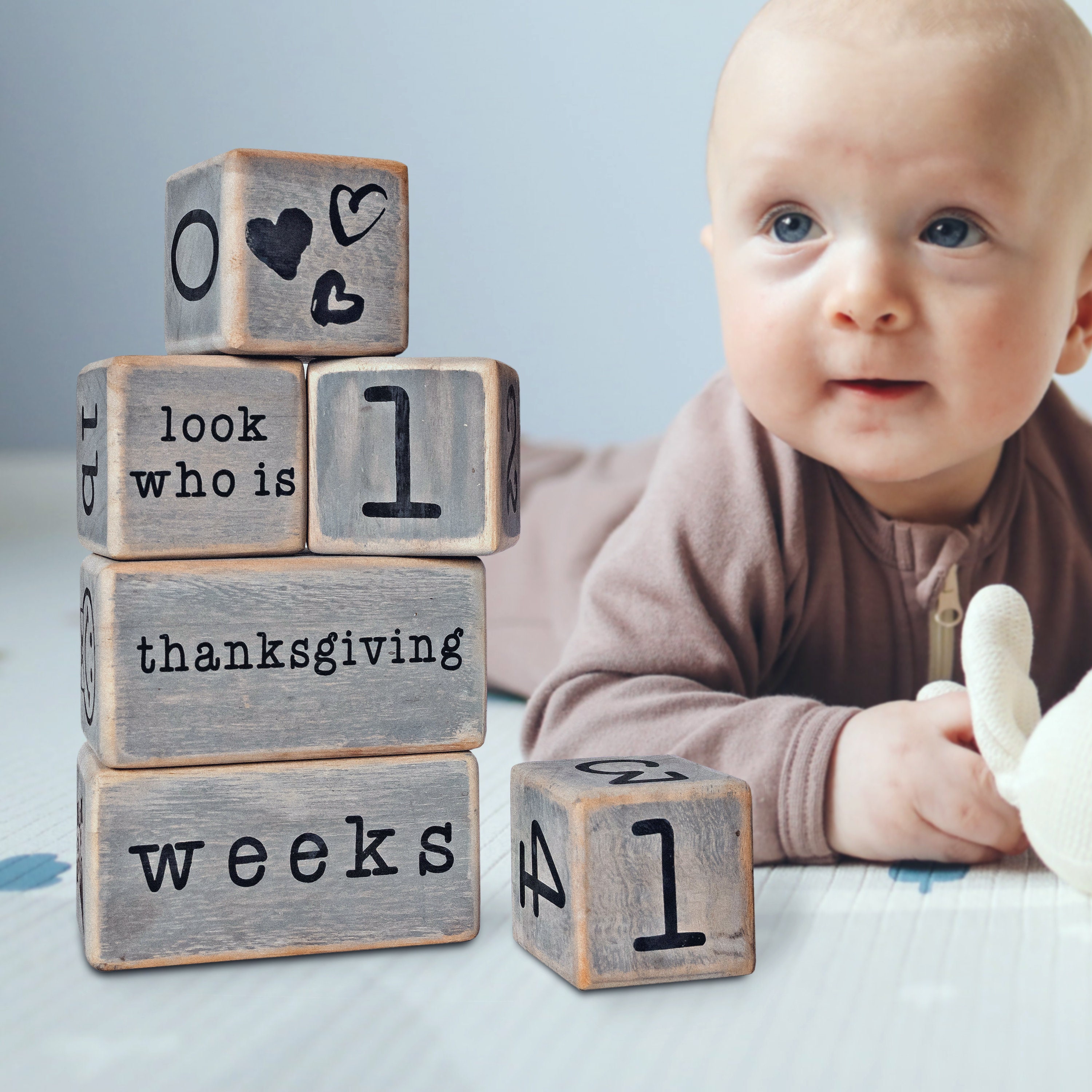 Baby Monthly Milestone Blocks Solid Wood Blocks for Baby Shower