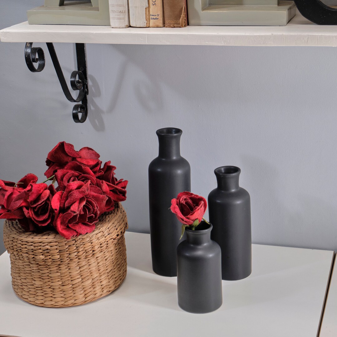 Modern Farmhouse Vase Set of 3 Black Vases Decor Decorative Etsy