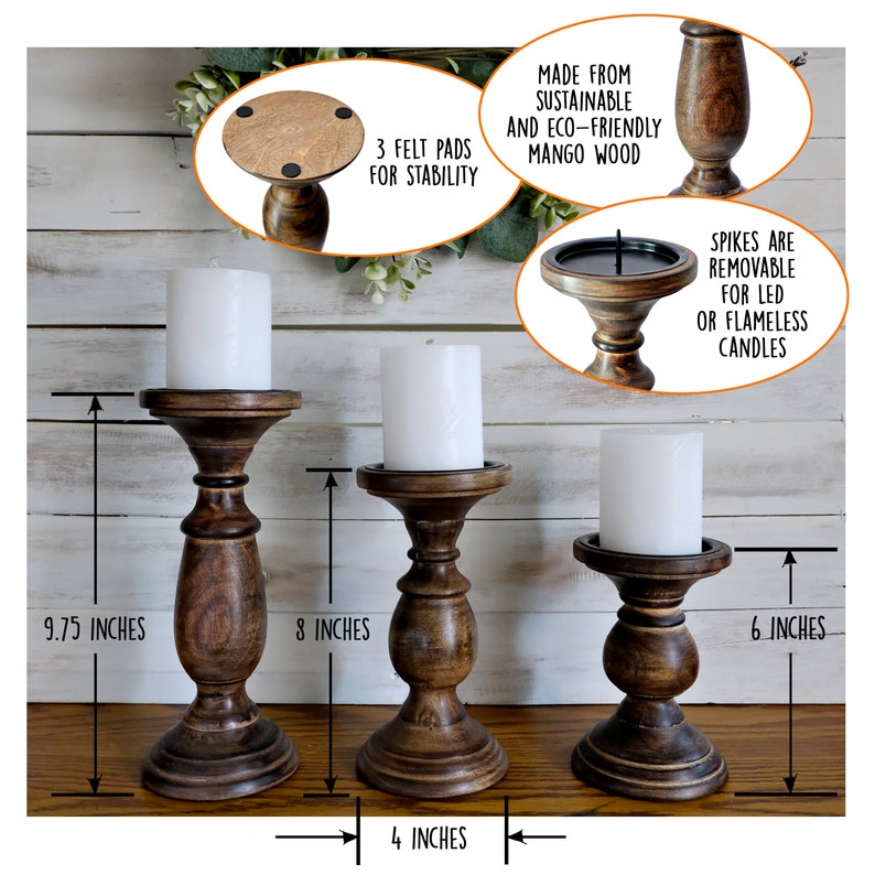 Candle Pillar Holder Set of 3 Farmhouse Candle Holders Etsy
