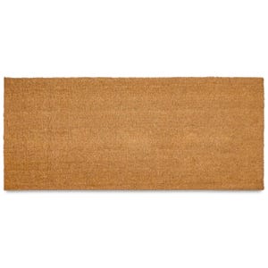 May include: A brown coir doormat with a rectangular shape.