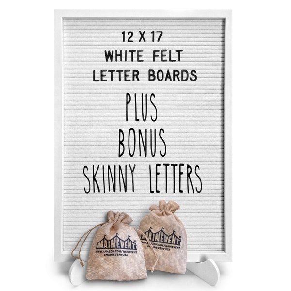 Skinny Felt Board Letters 12x17, Felt Letter Board Baby Announcement Boards, Changeable Letter Boards Stand, All White Felt Letter Board