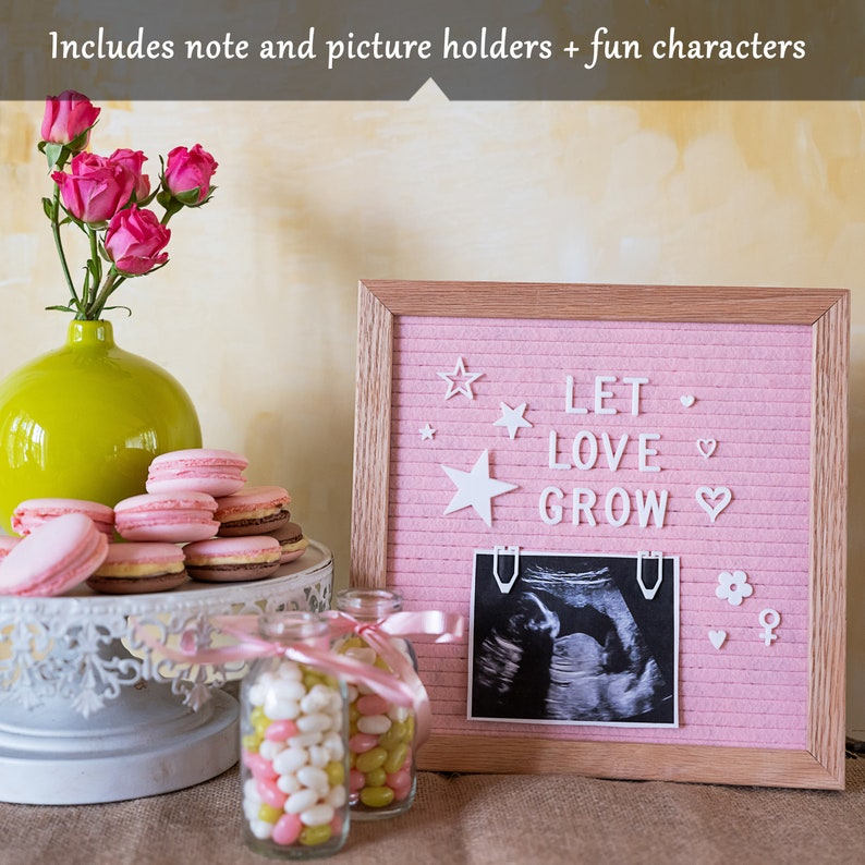 Felt Letter Board Set with Oak Wood Frame 10x10 Pink image 4