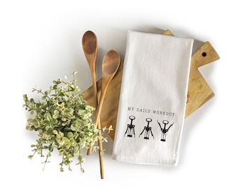 MAINEVENT My Daily Workout Funny Kitchen Towel with Saying 18x24 Inch, Kitchen Funny Dish Towel, Funny Saying Kitchen Towel, Funny Dish