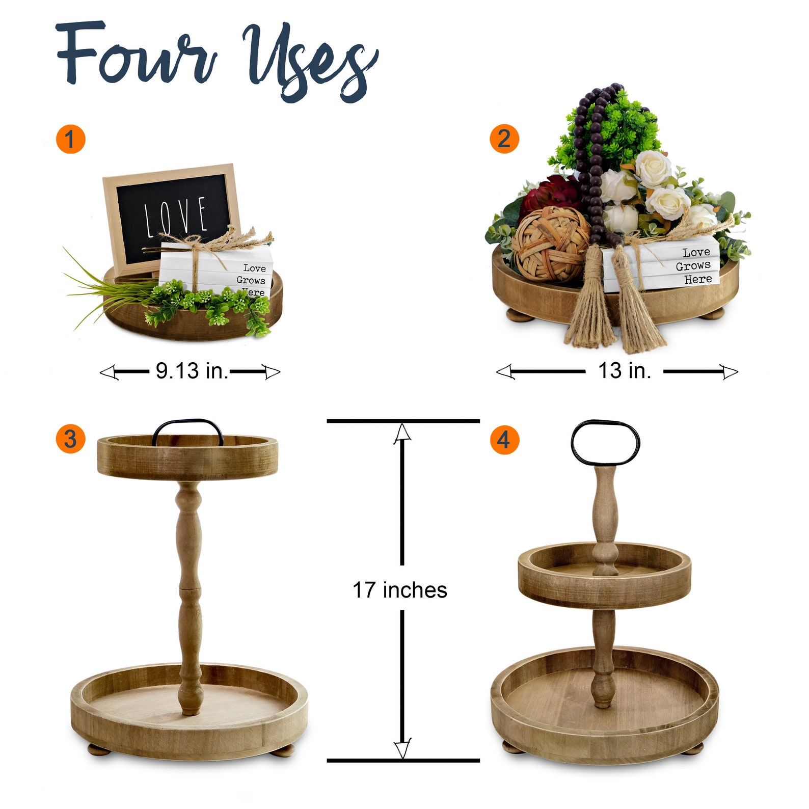 Farmhouse Tiered Tray with Beads Home Decor 2 Tier Tray Etsy