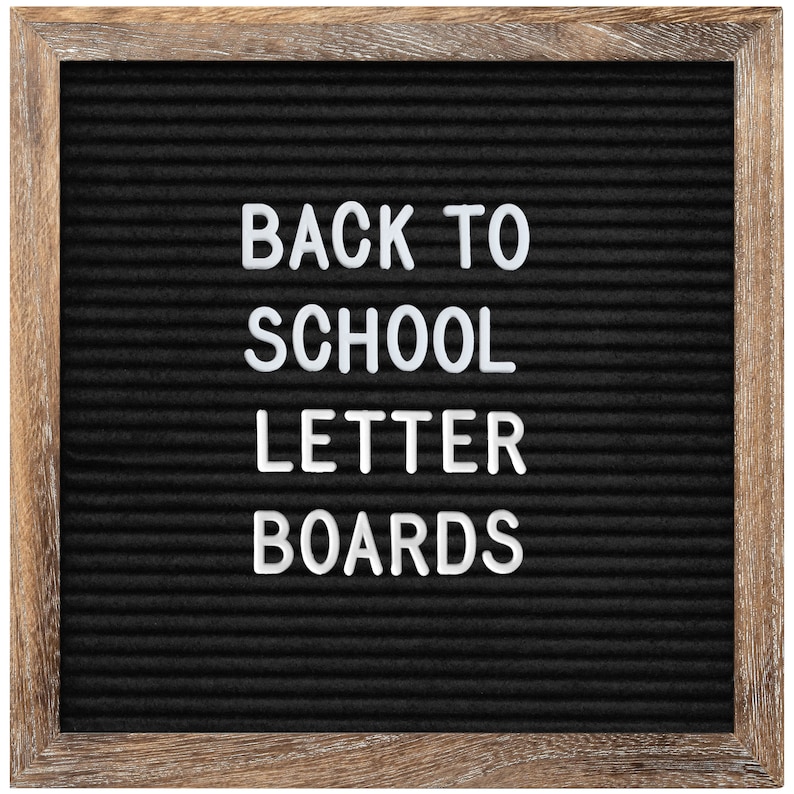 Felt Letter Board Set with Farmhouse Rustic Wood Frame 10x10 Black with Brown Frame image 1