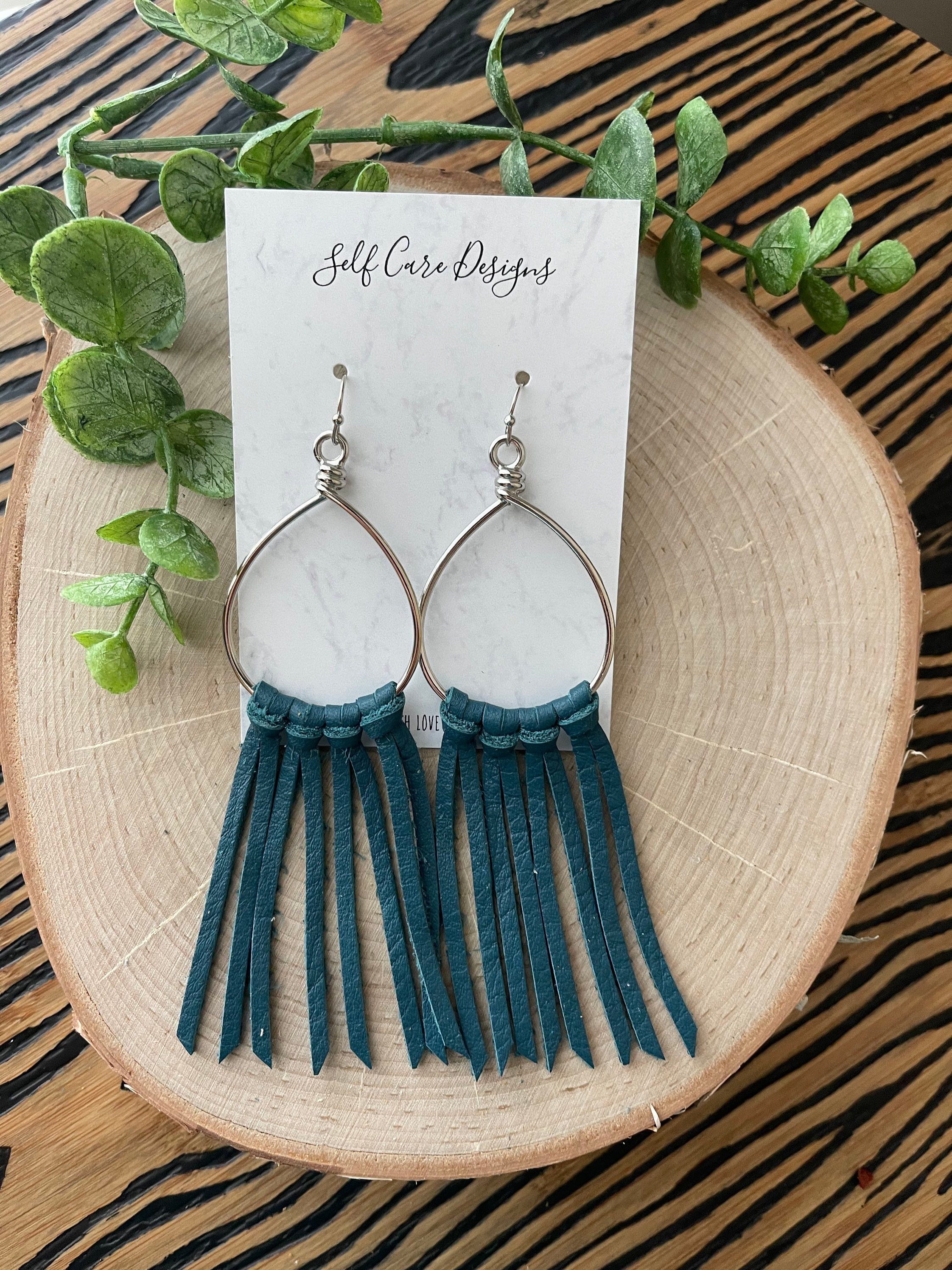 Leather suede fringe earrings summer fringe earrings mustard Etsy