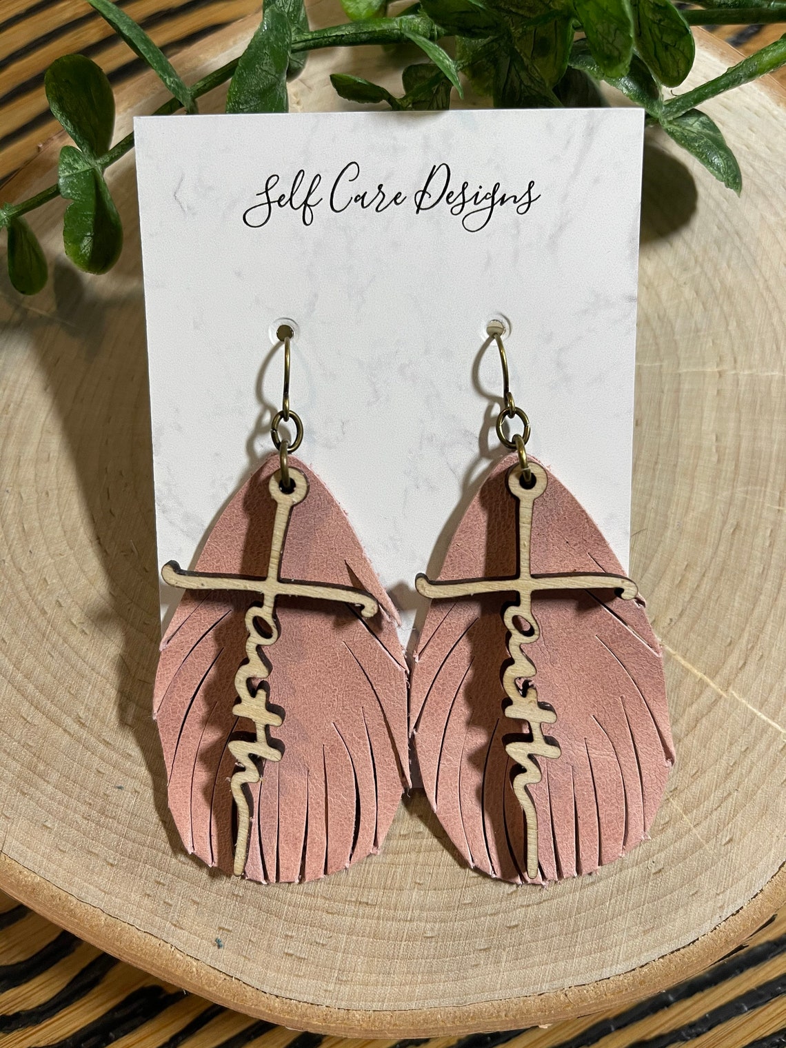 Leather faith earrings Faith earrings leather fringe Etsy