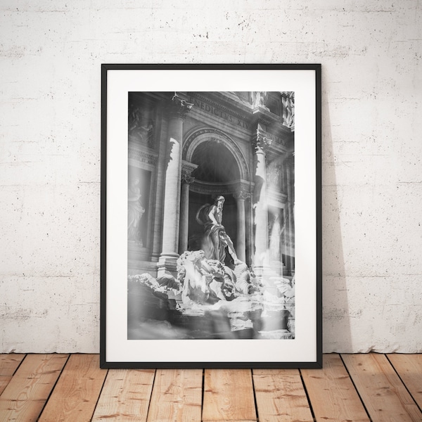 Trevi Fountain Photography Print, Rome Italy Wall Art, Black & White Double Exposure, Fine Art Travel Photo, Italian Wall Decor