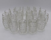 18 liqueur glasses, glass shooter, pressed molded, inclusion fine bubbles, form choppe, digestive, liqueur, 1900 1950, French antiquity